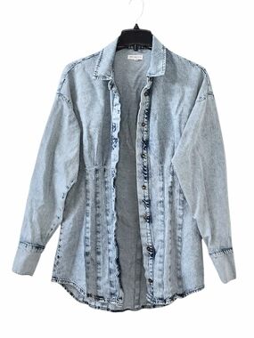 Good American Acid Wash Denim Shirt Jacket Size 1 Cotton Lyocell